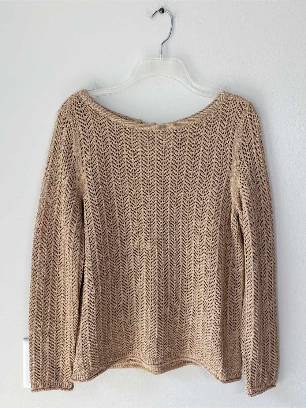 Talbots Petites Metallic Chevron Stitch Tassel Tie Boatneck Sweater